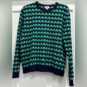 YAL New York Chevron Pattern Crewneck Sweater - Navy & Green